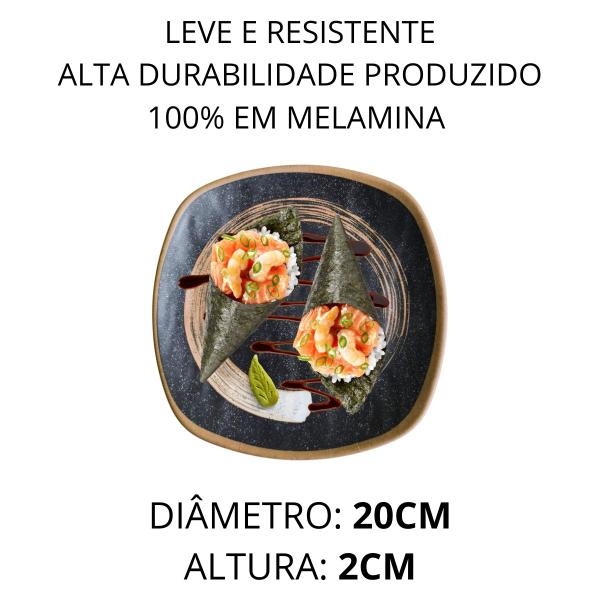 Imagem de 6 Pratos Oriental Preto 20cm Restaurante Japones Melamina