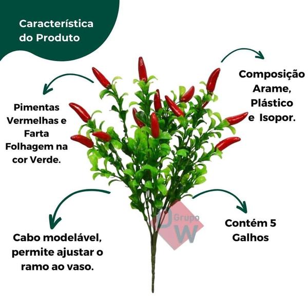 6 Ramos Pimenta Artificial Decoração De Cozinha Pimenteira - Decor Artificial Imagem de 6 Ramos Pimenta Artificial Decoração De Cozinha Pimenteira