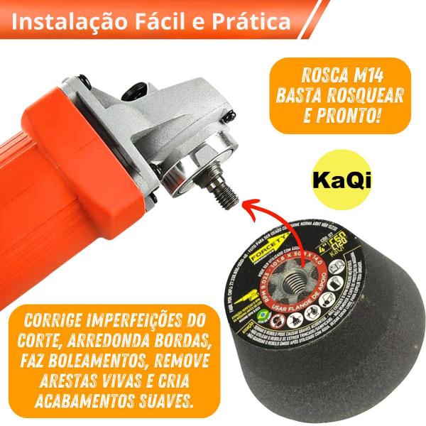 Imagem de 6 Rebolos Copo Cônico 4 Polegadas Grão 120 Rosca M14 Mármore Porcelanato Granito Forcety