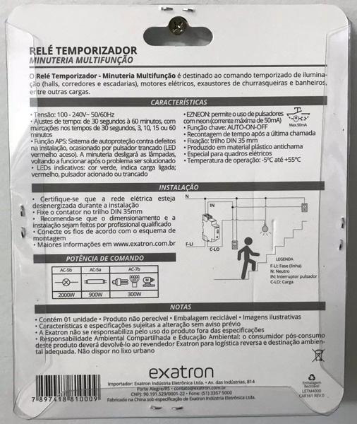 Imagem de 6 Relé Temporizador Minuteria Multifunção Bivolt 50/60hz Din Letm4000 Exatron