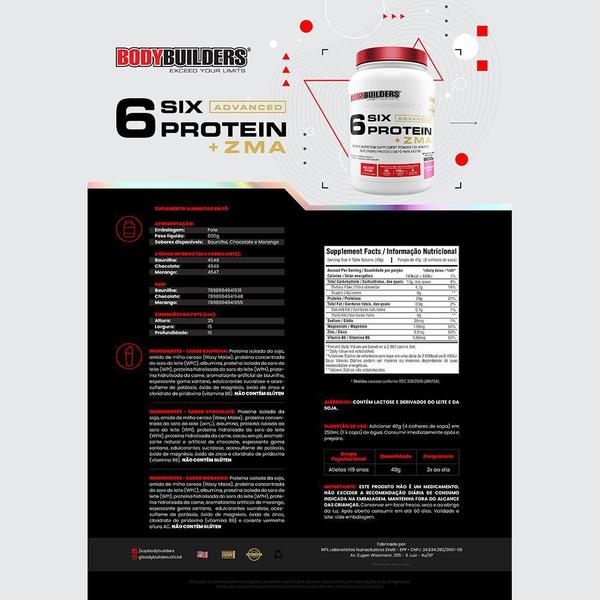 Imagem de 6 Six Protein Advanced Zma Pote 900G Morango - Bodybuilders