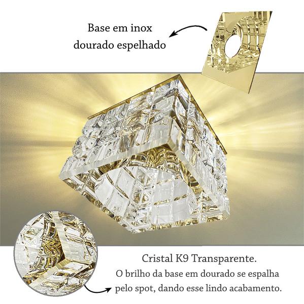 Imagem de 6 Spot Embutir De Cristal Base Dourada Quadrado G9 Bet08