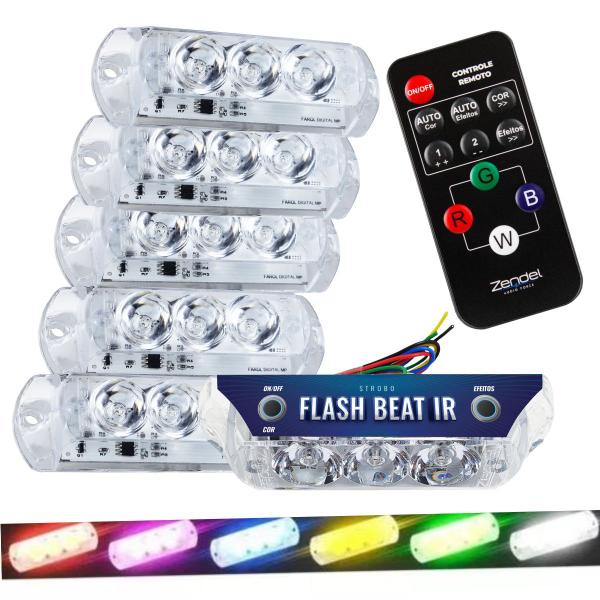 Imagem de 6 Strobos Flash Beat Ir Farol Ritmico Central e Controle c Leds que Piscam conforme a batida do Som