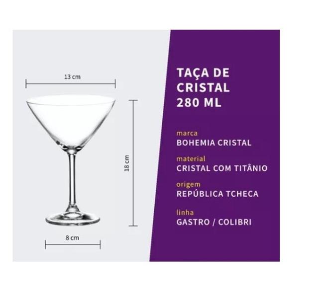 Imagem de 6 Taças Crystal Titânio Bohemia Martini Cocktail 280ml