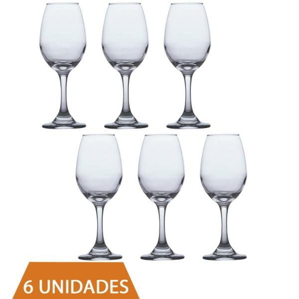 Imagem de 6 Taças de Vidro Resistente Vinho Tinto e Agua 365ml Luxo