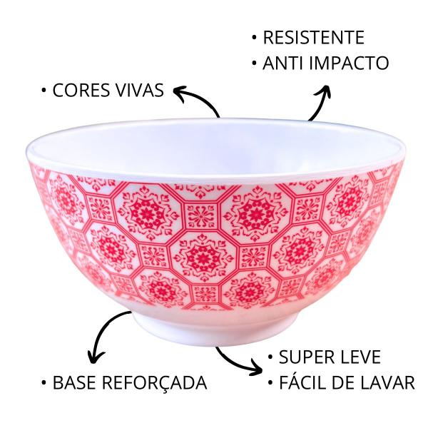 Imagem de 6 Tigela Bowl  Melamina Vermelho Decorado Sobremesa 400ml