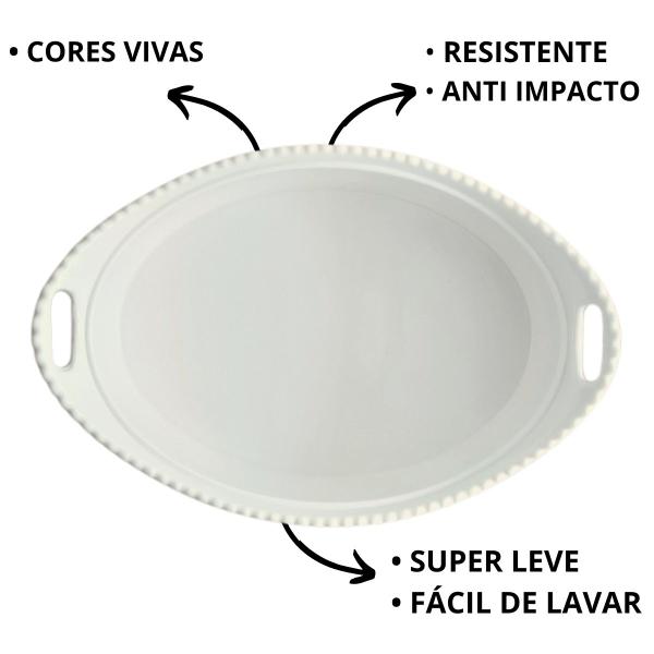 Imagem de 6 Tigelas Oval Canelada Com Alça Melamina Premium Branca