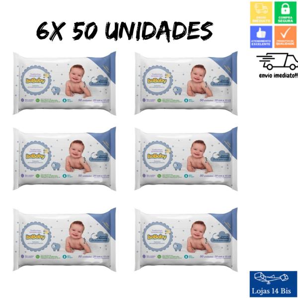 Imagem de 6 Toalhas Umedecidas Lenço Infantil Isababy Tradicional com 50 Unidades