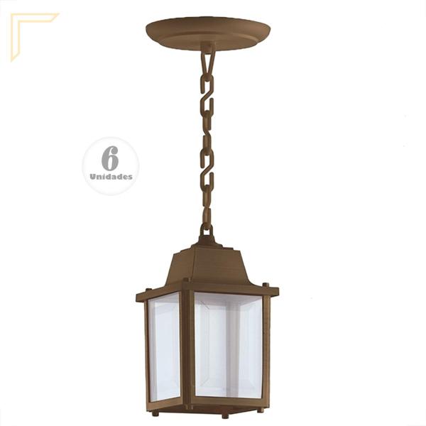 6 Un Luminaria Pendente Externo Colonial Plastico Marrom Alz15 - Acende a Luz Imagem de 6 Un Luminaria Pendente Externo Colonial Plastico Marrom Alz15