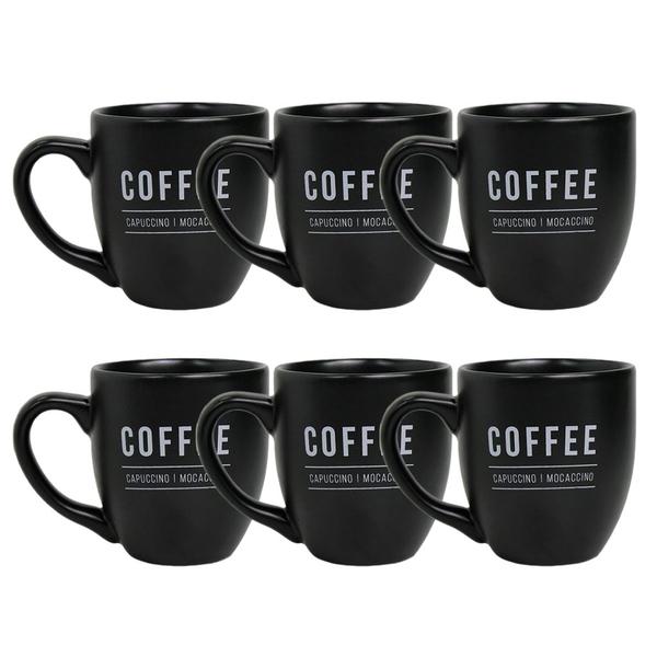 6 Unidades De Caneca 300ml Para Café Chá Suco Manhattan Preto Porcelana - Hauskraft Imagem de 6 Unidades De Caneca 300ml Para Café Chá Suco Manhattan Preto Porcelana