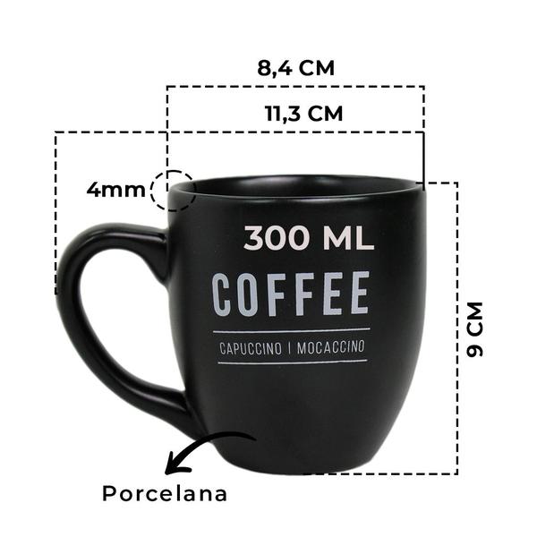 6 Unidades De Caneca 300ml Para Café Chá Suco Manhattan Preto Porcelana - Hauskraft Imagem de 6 Unidades De Caneca 300ml Para Café Chá Suco Manhattan Preto Porcelana