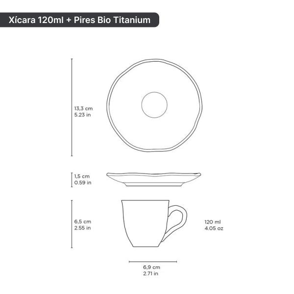 Imagem de 6 Xícaras de Cafe 120ml Stoneware Bio Titanium Porto Brasil