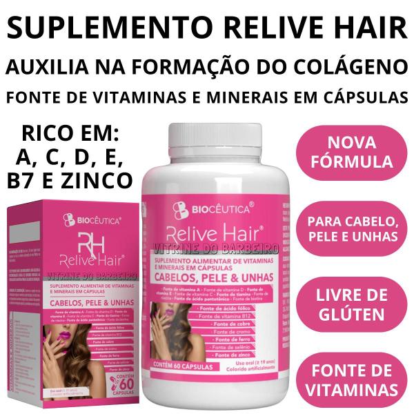 Imagem de 60 Cápsulas Relive Hair Suplemento Para Cabelo, Unha e Pele!