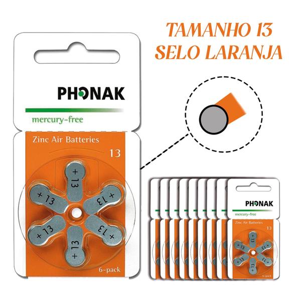 Imagem de 60 Pilhas - 13 Phonak Aparelho Auditivo - Mercury Free - SELO LARANJA