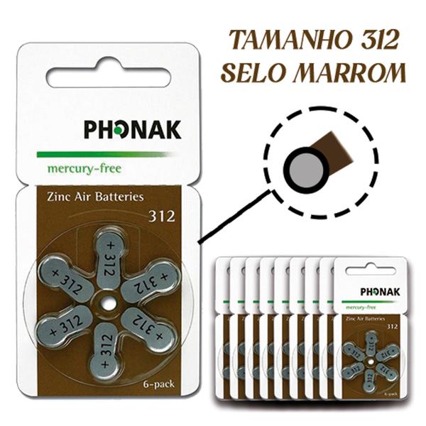 Imagem de 60 Pilhas - 312 Phonak Aparelho Auditivo - Mercury Free - SELO MARROM