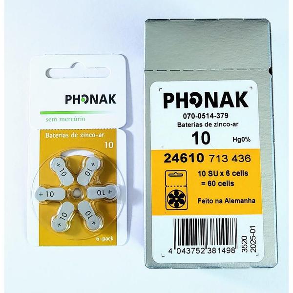 Imagem de 60 Pilhas Baterias Aparelho Auditivo Modelo 10 Phonak 10