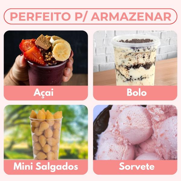 Imagem de 60 Unidades de Potes Plásticos 1 Litro Bolo no Pote Sorvete Açaí - BP Potes