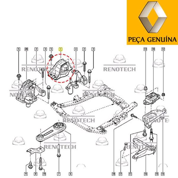 Imagem de 6001549202 - coxim do motor direito - para motor k4m 1.6 16v - 2007 a 2014 - sandero / logan