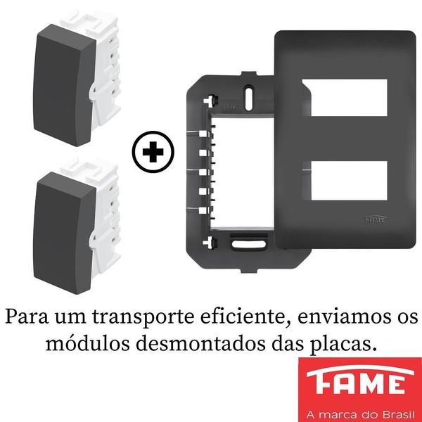 Imagem de 60un Interruptor Paralelo Three Way 2 Teclas 10A Com Placa 4x2 Habitat Black FAME