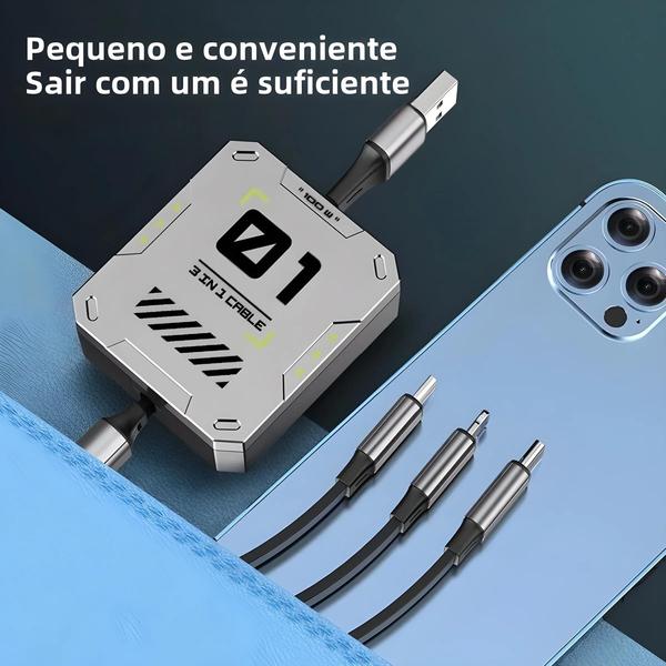 Imagem de 60W De Carregamento Rápido 3 Em 1 Cabo USB Multi Retrátil Para Dispositivos Lightning Android Type-C