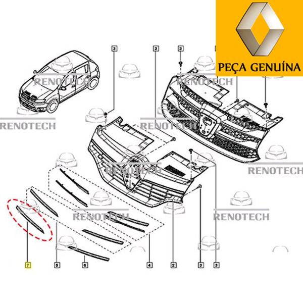 Imagem de 623830229r - friso direito da grade dianteira - cromado - compatível com todos os motores - de 2014 em diante - sandero ii / logan ii