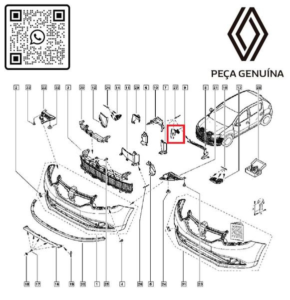 Imagem de 628107790r - defletor ar do radiador - para o lado direito - motor 1.0 16v/1.6 8v/2.0 16v  -  2014 em diante - sandero ii / logan ii