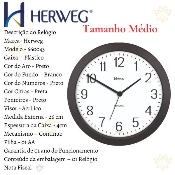 Imagem de 660043-Relogio de Parede Redondo Silencioso Herweg 26cm