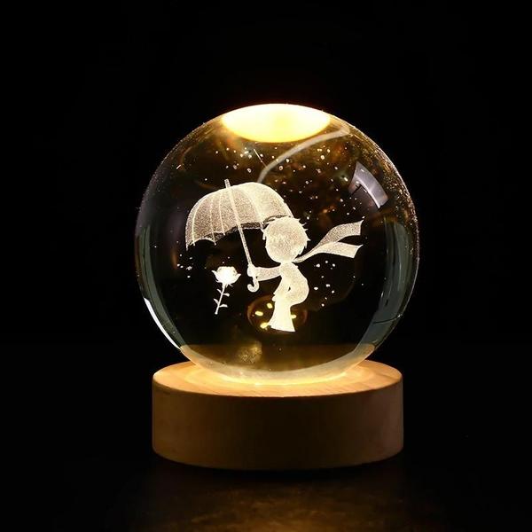 Imagem de 6cm Bola De Cristal 3D Pikachu Luz Noturna Base De Madeira Escultura a Laser Presente Infantil