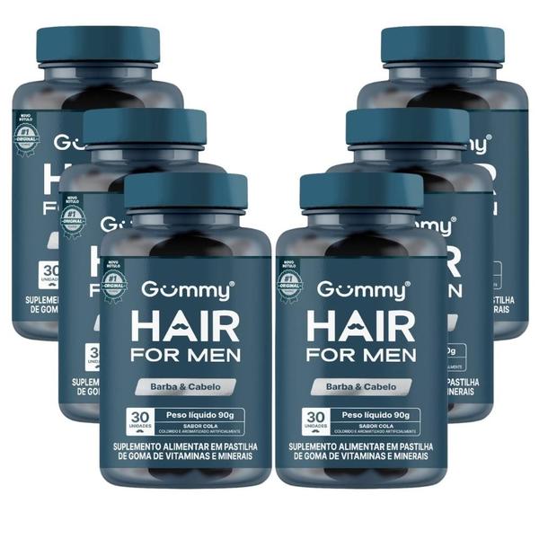 Imagem de 6Cx Gummy Hair For Men Barba e Cabelo Sabor Cola 30 Gomas Cd