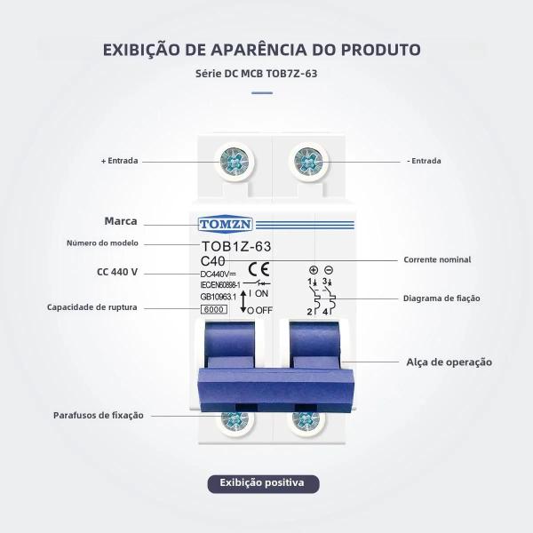 Imagem de 6KA 2P DC MCB 440V Mini Disjuntor 3A 6A 10A 16A 20A 25A 32A 40A 50A 63A