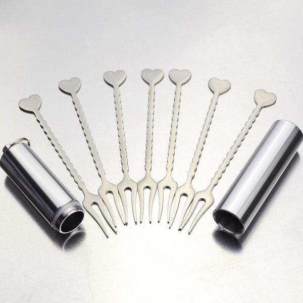 Imagem de 6Pcs Fruit Fork Set Aço Inoxidável Portátil Múltiplo Uso Bolo de Bolo Sobremesa Comida de Garfo Escolha Dente Depilação Acessórios de Cozinha Garfos