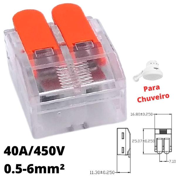 Imagem de 6un Conector Emenda Derivação Para Iluminação e Chuveiro 2 vias 6mm 40A/450V