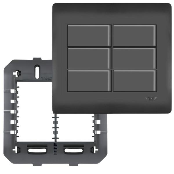 6un Interruptor Paralelo Three Way 10A 6 Teclas Com Placa 4x4 Habitat Black FAME Imagem de 6un Interruptor Paralelo Three Way 10A 6 Teclas Com Placa 4x4 Habitat Black FAME