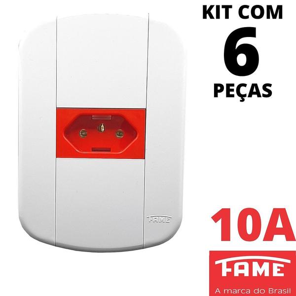 Imagem de 6un Tomada Padrão 2P+T 10A 220V Vermelha Com Placa Blanc Mais FAME