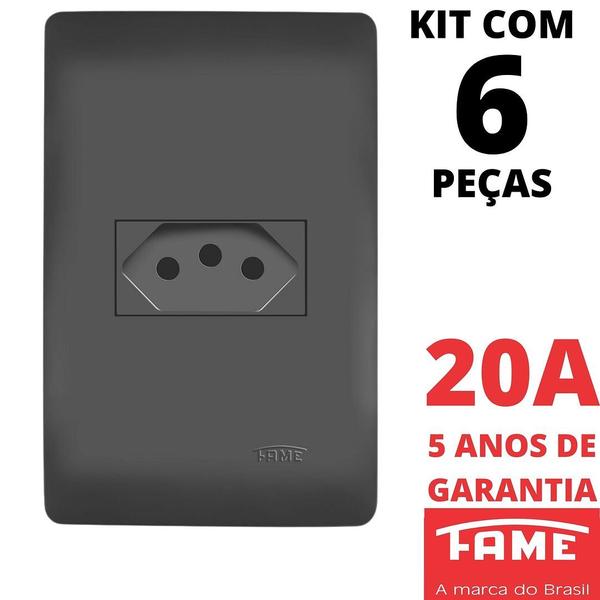 Imagem de 6un Tomada Padrão 2P+T 20A Com Placa Habitat Black FAME