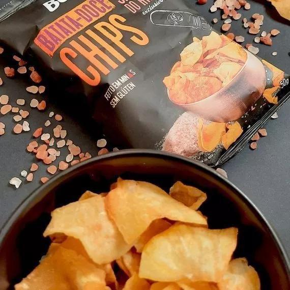 6x Batata Doce Chips Belive Com Sal Rosa Himalaia 50g Imagem de 6x Batata Doce Chips Belive Com Sal Rosa Himalaia 50g