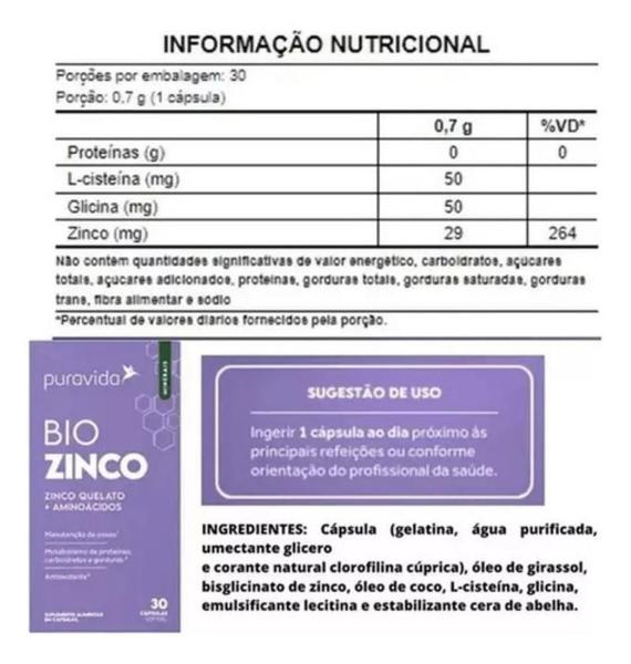 Imagem de 6x Bio Zinco PuraVida - Zinco Quelado + Aminoácidos