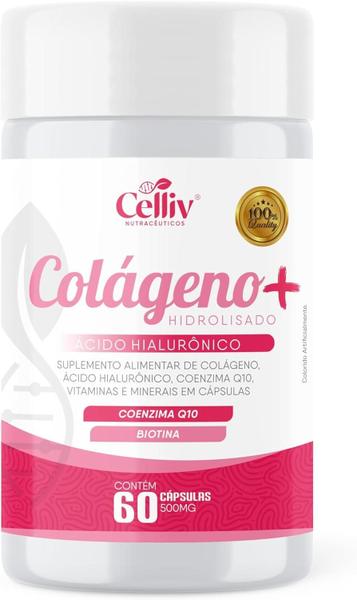 Imagem de 6x Colágeno Hidrolisado + Ácido Hialurônico + Coenzima Q10 + Biotina e Vitams 60 Caps Celliv