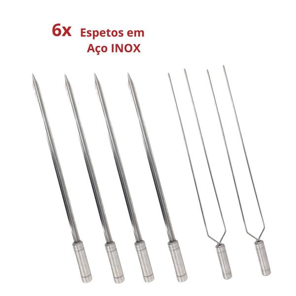 Imagem de 6x Espetos Inox Lâmina 60cm Espada e Duplo P/ Churrasqueira