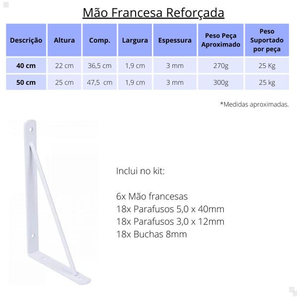 Imagem de 6x Mão Francesa Suporte 50 Cm Branca