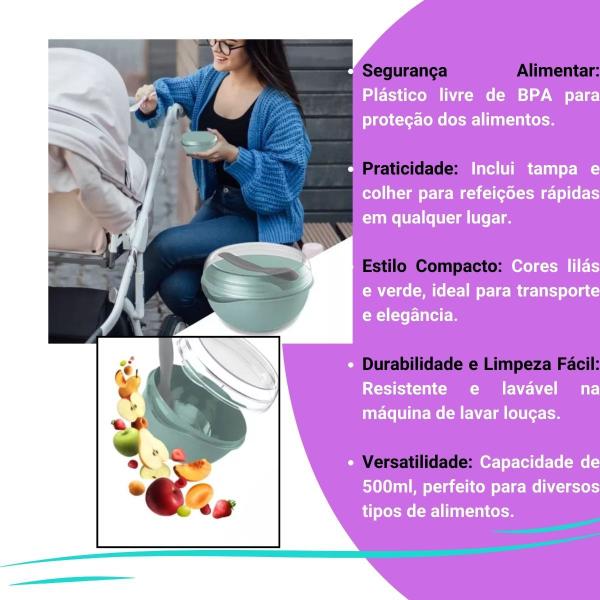 Imagem de 6x Marmita Bowl Com Colher e Tampa Armazenamento 500ml Plasvale