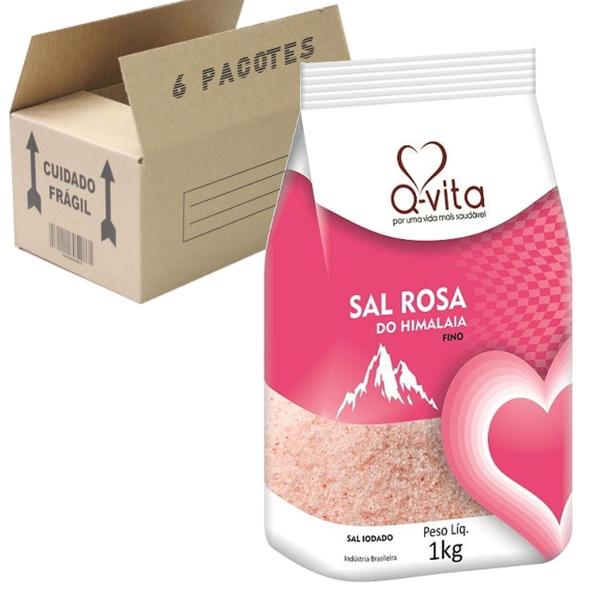 Imagem de 6X Sal Rosa Himalaia Fino Q-Vita Pacote 1 Kg