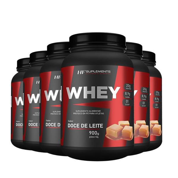 Imagem de 6x whey protein de doce de leite 900g hf suplements