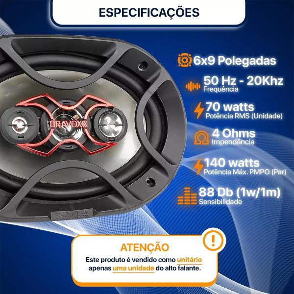 Imagem de 6x9 Bravox 70w Rms Alto Falante Quadriaxial B4x69x Unitário