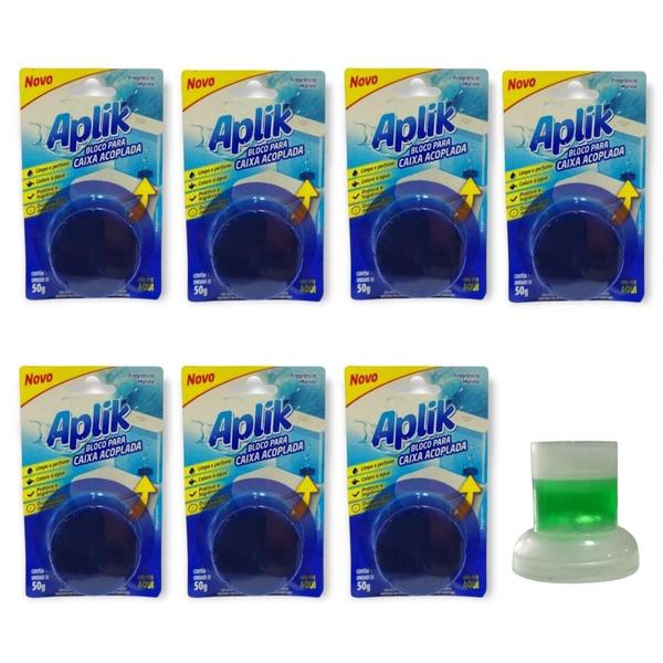 Imagem de 7 Detergente Sanitário Bloco Pastilha Vaso Sanitário Marine 50g da Aplik Até 300 Descarga - Envio Já