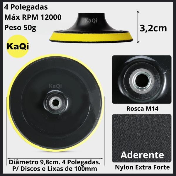 Imagem de 7 Lixas 4 Pol. 100mm Diamantada Grão + 1 Disco Prato Suporte + 1 Pino M14 Granito Mármore KaQi