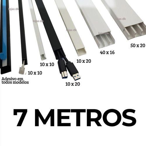 Imagem de 7 Metro Canaleta Branca Fina 10x10mm Com Fita Adesiva