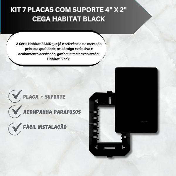 Imagem de 7 Placas 4 X 2 Cega Preto Com Suporte Suporte - FAME