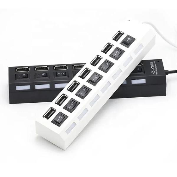 Imagem de 7 Portas USB 2.0 Hub Multi Portas USB a Divisor De Dados Com Luzes LED Interruptor Liga / Desliga