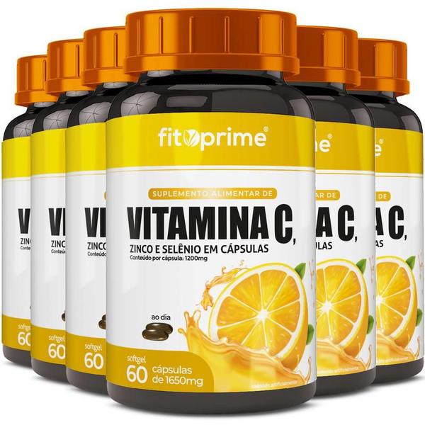 Imagem de 7 Potes Vitamina C, Zinco e Selênio 1000mg 60 cps Fitoprime